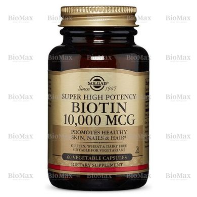 Біотін, Biotin, Solgar, 10 000 мкг, 60 капсул