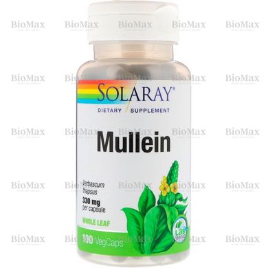 Коровяк, Mullein Solaray, 330 мг, 100 капсул