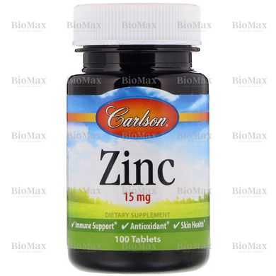 Цинк, Zinc, Carlson Labs, 15 мг, 100 таблеток