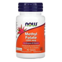Фолиевая кислота, метилфолат, Methyl Folate, Now Foods, 1,000 мкг, 90 таблеток
