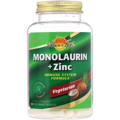 Монолаурин + Цинк, Monolaurin + Zinc, Nature's Life, 90 вегетарианских капсул