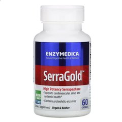SerraGold, высокоактивная серрапептаза, Enzymedica, 60 капсул