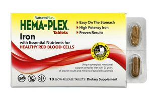 Залізо з вітамінами та мінералами, Iron with Essential Nutrients, Hema-Plex, NaturesPlus, 10 таблеток із уповільненим вивільненням