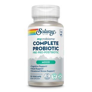 Пробіотики з пребіотиками та постбіотиком для настрою, Mycrobiome Complete Probiotic Mood, Solaray, 50 млрд КУО, 30 вегетаріанських капсул