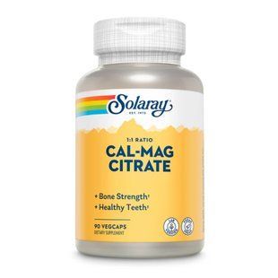 Кальций и магний цитрат, Cal-Mag Citrate 1:1, Solaray, 90 вегетарианских капсул