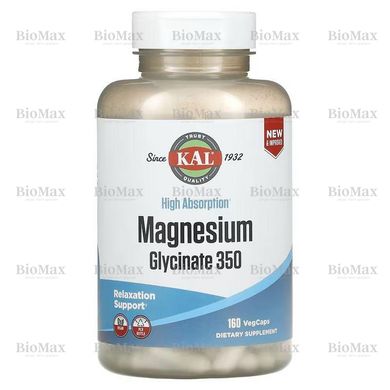 Магний глицинат, Magnesium Glycinate, KAL, 350 мг, 160 капсул