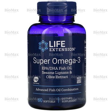 Риб'ячий жир, Супер Омега 3, Super Omega 3, Life Extension, 60 капсул