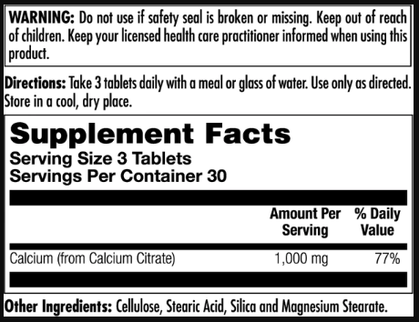 Кальций цитрат, Calcium Citrate 1000, KAL, 1000 мг, 90 таблеток (333 мг в одной таблетке)