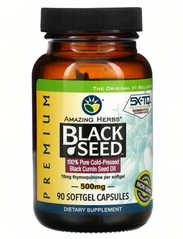 Олія насіння чорного кмину, Black Seed, Amazing Herbs, 500 мг, 90 капсул