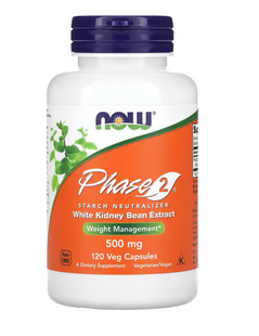 Белая фасоль фаза 2, White Kidney Beans, Now Foods, нейтрализатор крахмала, 500 мг, 120 вегетарианских капсул