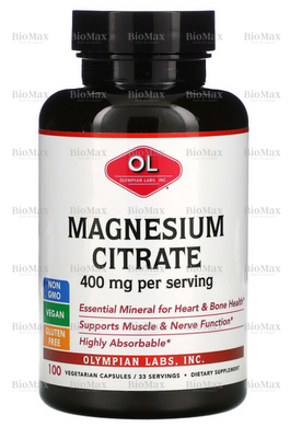 Магний цитрат, Magnesium Citrate, Olympian Labs, 133 мг, 100 капсул