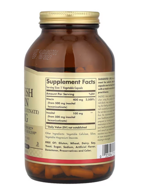 Ниацин не вызывающий покраснений, No-Flush Niacin, Solgar, 500 мг, 250 капсул
