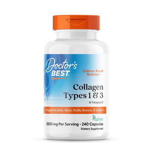 Колаген 1 і 3 типу, Types 1 and 3 with Peptan, Doctor's Best, з пептаном та вітаміном C, 500 мг, 240 капсул (125 мг у капсулі)