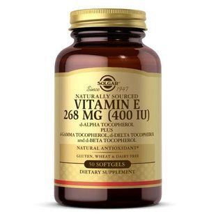 Витамин Е, Vitamin E, Solgar, натуральный, 268 мг (400 МЕ), 50 гелевых капсул
