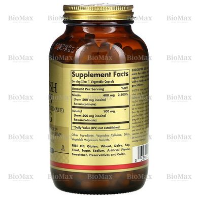 Ниацин не вызывающий покраснений, No-Flush Niacin, Solgar, 500 мг, 250 капсул