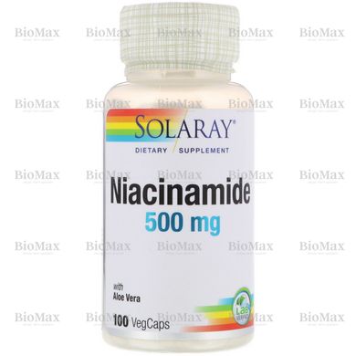 Ниацинамид (В3), Niacinamide, Solaray, 500 мг 100 капсул