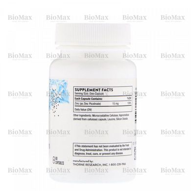 Піколінат цинка, Zinc Picolinate, Thorne Research, 15 мг, 60 капсул