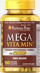 Мультивитамин для пожилых людей, Mega Vita Min™ Multivitamin for Seniors Timed Release, Puritan's Pride, 100 таблеток