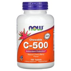 Жевательный витамин C-500, вкус черешни, Vitamin C-500, Now Foods, 100 таблеток