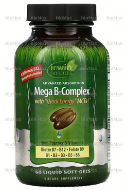 Вітамін В комплекс із МСТ, Mega B Complex with MCT, Irwin Naturals, 60 капсул