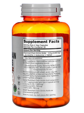 BCAA аминокислоты с разветвленной цепью, Amino Acids, Now Foods, Sports, 120 капсул