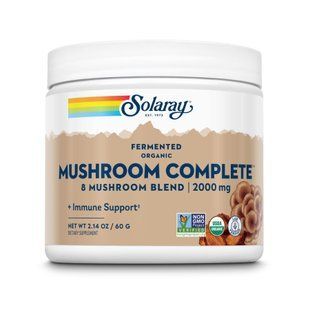 Грибная смесь, Organic Fermented Mushroom Complete, Solaray, 8 органических ферментированных грибов, 2000 мг, порошок, 60 г