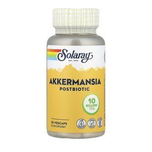 Аккермансія постбіотик, Akkermansia Postbiotic, Solaray, 10 млрд TFU, 30 вегетаріанських капсул