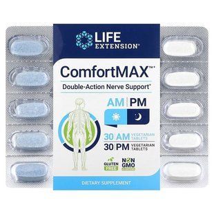 Комфорт макс, ComfortMax, Life Extension, подвійна дія для підтримки нервової системи, для ранку та вечора, 60 вегетаріанських таблеток