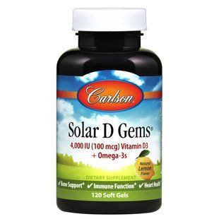 Риб'ячий жир з вітаміном D3, Solar D Gems, Carlson, смак лимона, 4000 МО, 120 гелевих капсул