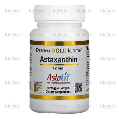 Астаксантин, Astaxanthin, California Gold Nutrition, 12 мг, 30 капсул