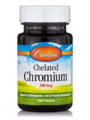 Хром хелат, Chelated Chromium, Carlson Labs, 200 мкг, 100 таблеток