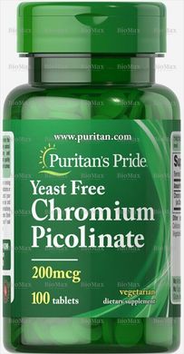 Піколінат хрому без дріжджів, Chromium Picolinate Yeast Free, Puritan's Pride, 200 мкг, 100 таблеток