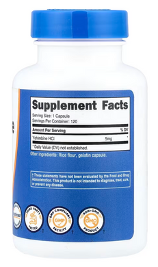 Йохімбін, Yohimbine, Nutricost, 5 мг, 120 капсул