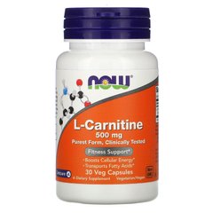 Л-Карнитин, L-Carnitine, Now Foods, 500 мг 30 капсул