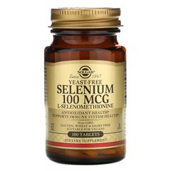 Селен, бездрожжевой, Selenium, Yeast-Free, Solgar, 100 мкг, 100 таблеток