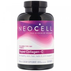 Супер Коллаген, Тип 1 и 3, с витамином С, Collagen + C, Neocell, 6000 мг, 250 таблеток