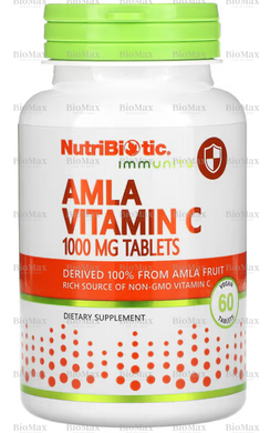 Вітамін C амла, Immunity, NutriBiotic, 1000 мг, 60 веганських таблеток