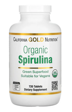 Спіруліна, Spirulina, California Gold Nutrition, органік, 500 мг, 720 таблеток