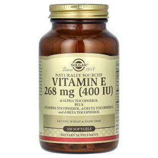 Витамин Е, Naturally Sourced Vitamin E, Solgar, натуральный, 268 мг (400 МЕ), 100 гелевых капсул