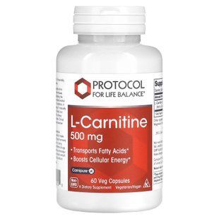 L-карнітин, L-Carnitine, Protocol for Life Balance, 500 мг, 60 вегетаріанських капсул