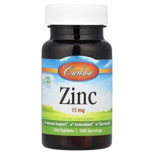 Цинк, Zinc, Carlson, 15 мг, 100 таблеток
