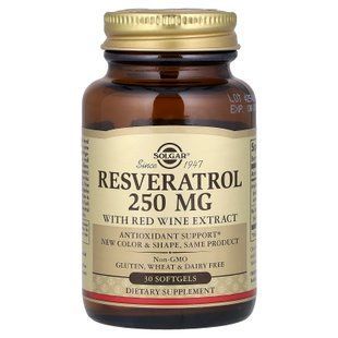 Ресвератрол (Resveratrol), Solgar, 250 мг, 30 капсул