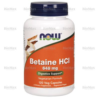 Бетаїн, Betaine HCL, Now Foods, 648 мг, 120 капсул
