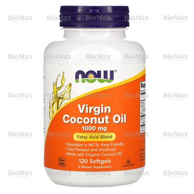 Кокосовое масло первого отжима, Virgin Coconut Oil, Now Foods, 1000 мг 120 капсул