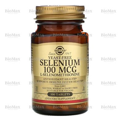 Селен, бездрожжевой, Selenium, Yeast-Free, Solgar, 100 мкг, 100 таблеток