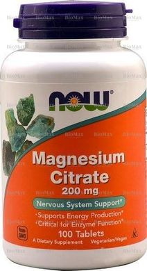 Магній цитрат, Magnesium Citrate, Now Foods, 200 мг, 100 таблеток