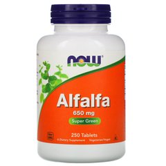 Люцерна, Alfalfa, Now Foods,  650 мг 250 таблеток