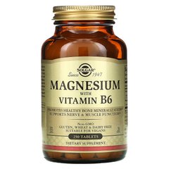 Магний, витамин В6, Magnesium with Vitamin B6, Solgar, 400/25 мг, Solgar, 250 таблеток