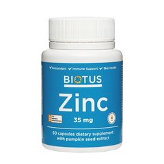 Цинк, Zinc, Biotus, 35 мг, 60 капсул (Украина)
