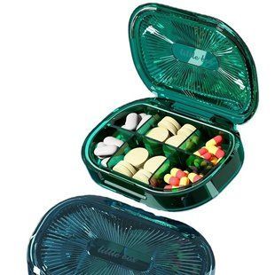 Органайзер для таблеток, Plastic Pill Organizer Waterproof Moisture-Proof, MEMOSAN, водонепроникний, вологостійкий, з 6 відділеннями, зелений